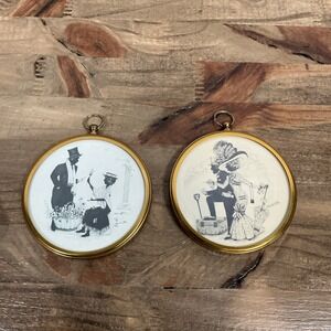 Vintage Victorian Style Black & White Illustration Wall Plaques Gold Frames 2